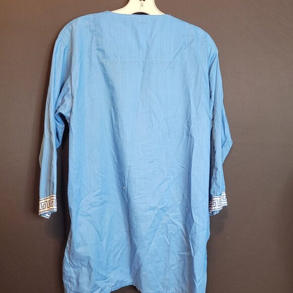 Vintage Pajama Top Pleetway Mens Blue White Trim Long Sleeve Zeus Loungearounds - Picture 7 of 9